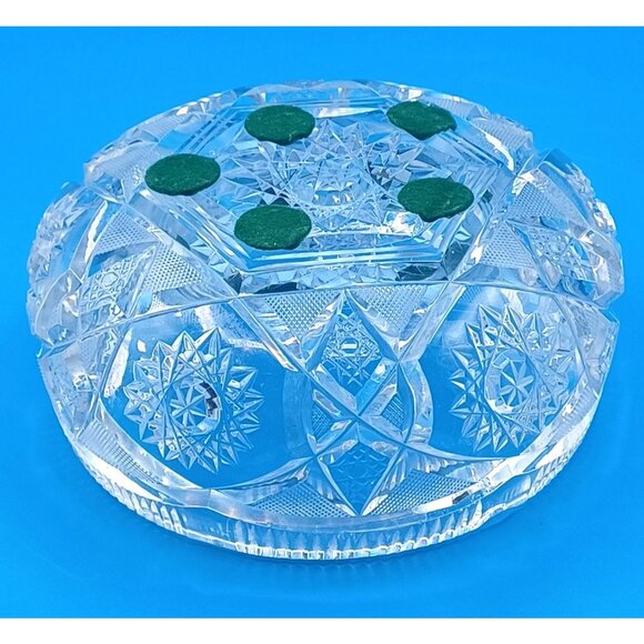 Heavy American Brilliant ABP  Hollywood Regency 6 X 6 Cut Lead Crystal Ashtray - Picture 7 of 16